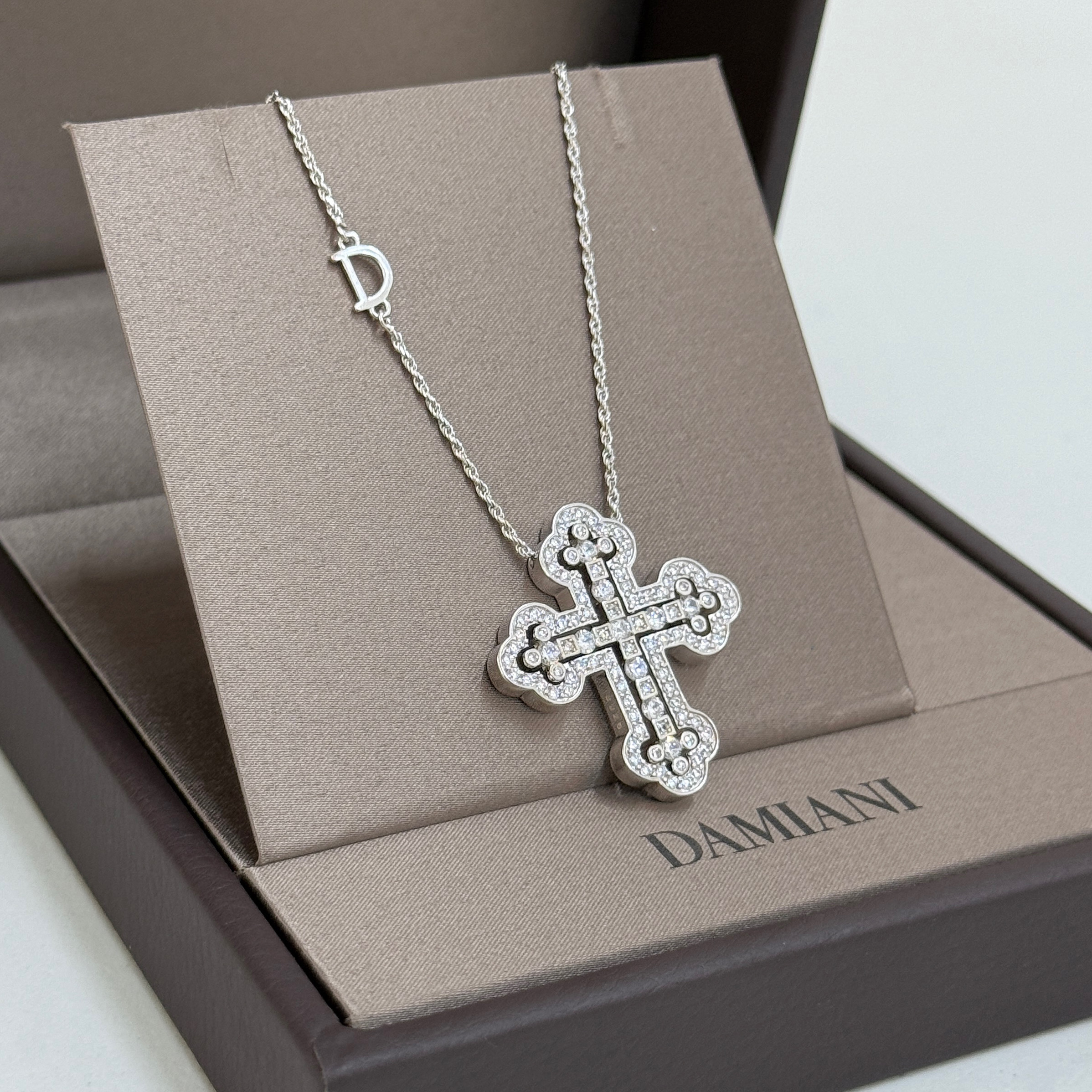 925 Sterling Silver Cross Move D Letter Chain Necklaces Platinum Plating
