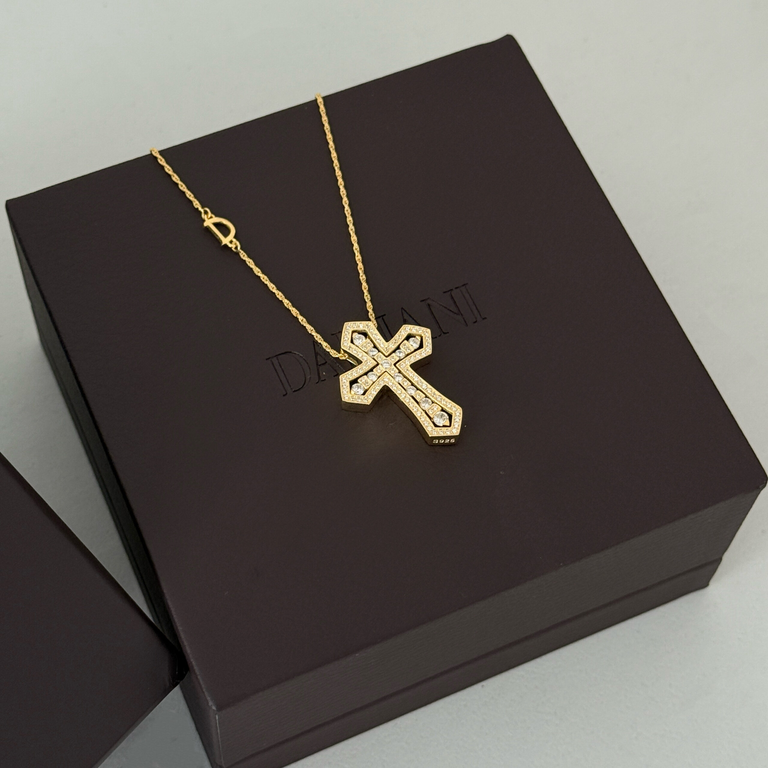 925 Sterling Silver Double Cross Pendant Move D Letter Chain Necklace - Image 2